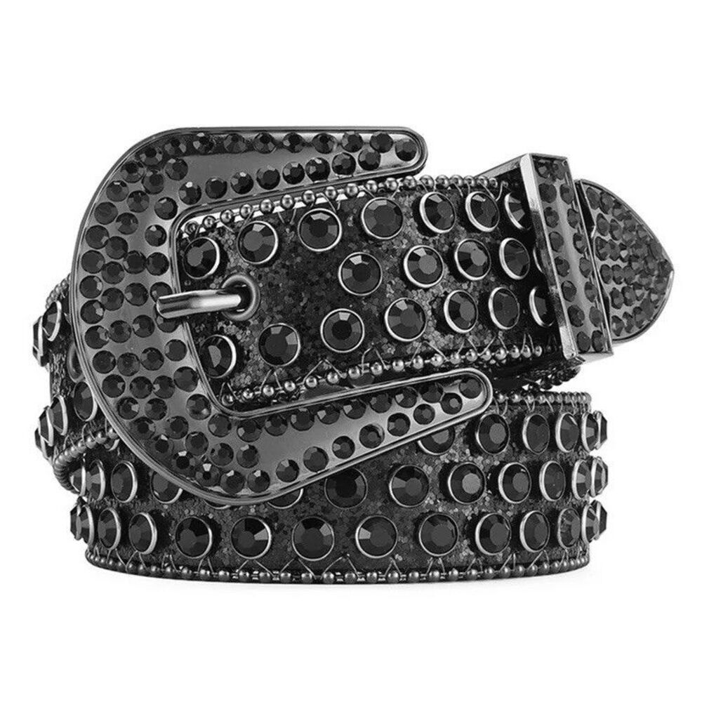 Y2K Rhinestone Western Belt Studded Glitter Black Whimsigoth Grunge Punk Rock